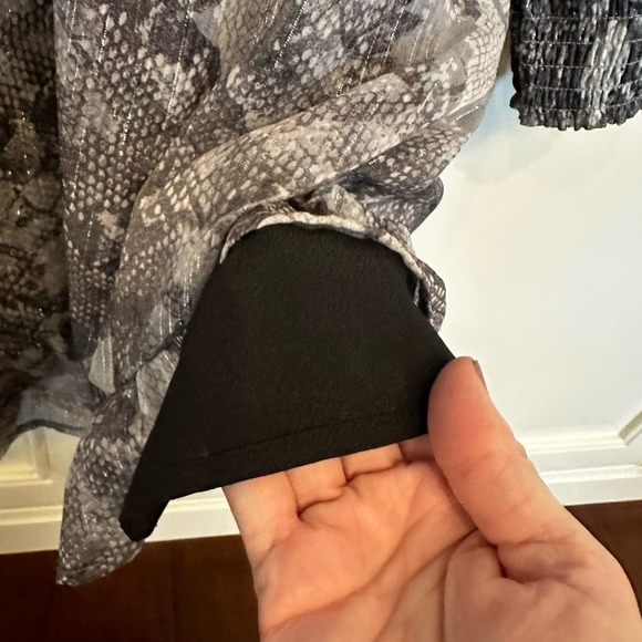 Wayf Revolve Women’s Snake Print Chiffon Keyhole Metallic Ruffle Mini Dress - Picture 12 of 13